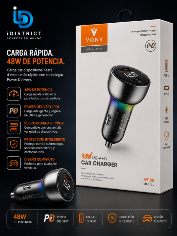 Cargador para Auto 48W USB-A+C