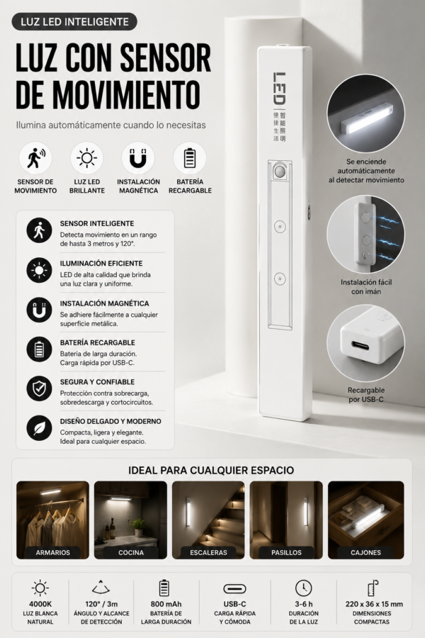 Luz LED con Sensor de Movimiento